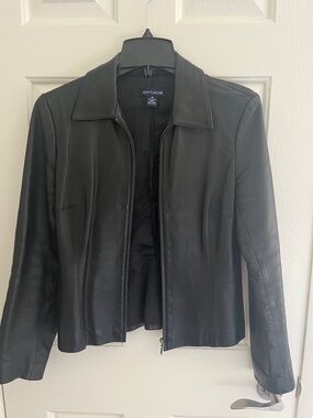Ann Taylor Women's Black Leather Zip Jacket